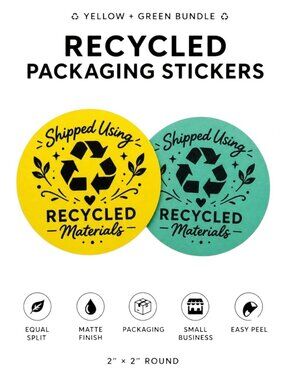 200 Recycled Packaging Stickers 2” Round Yellow Green Bundle